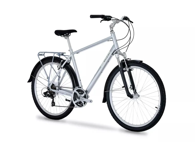 Raleigh Pioneer Trail  27.5 Commuter Hybrid  Bike Silver/White Crossbar-1